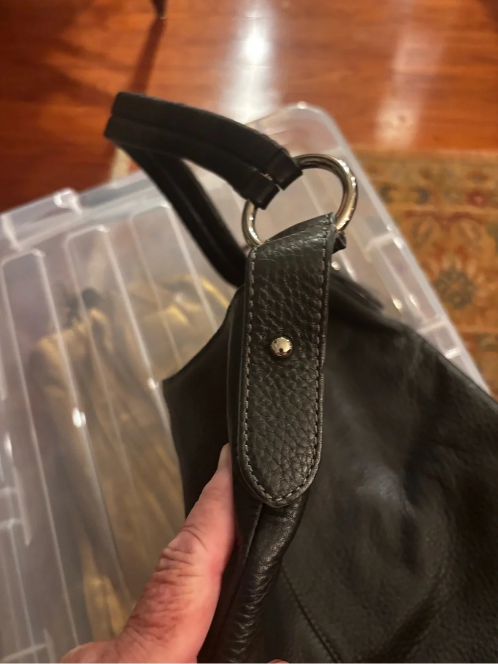 Talbots Black Leather Hobo Bag with Silver Logo Plate